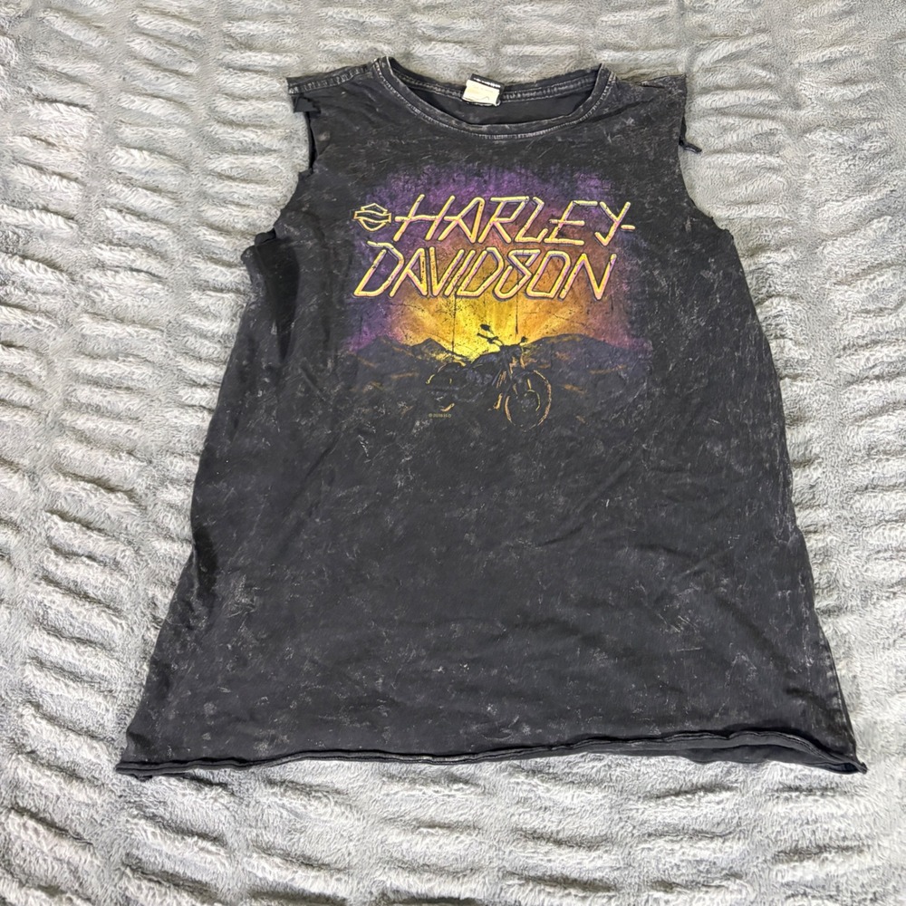 Harley-Davidson Cut Off Muscle Tank Black Acid Wash Grand Junction CO Mens M